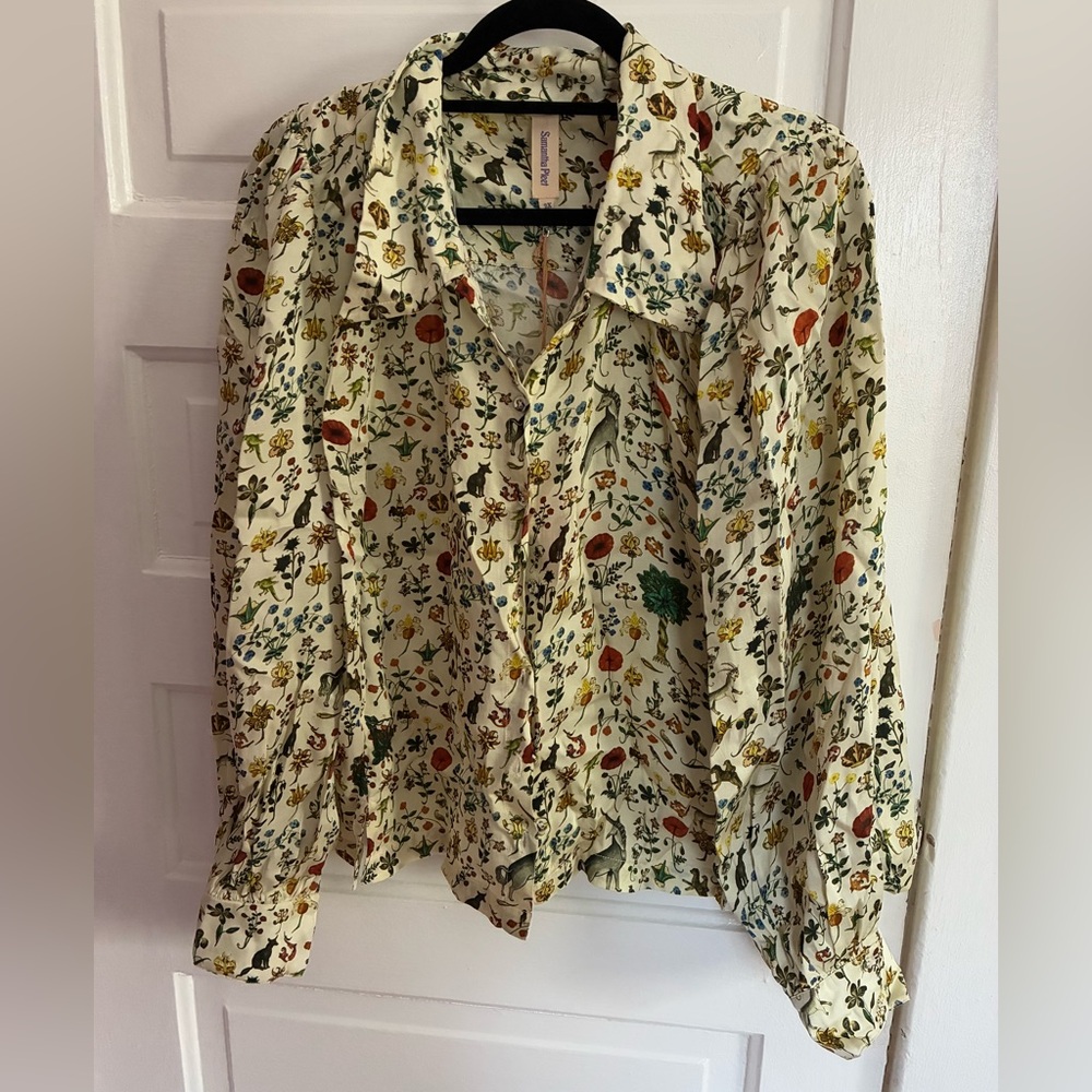 Samantha Pleet Illuminated unicorn print blouse in ivory